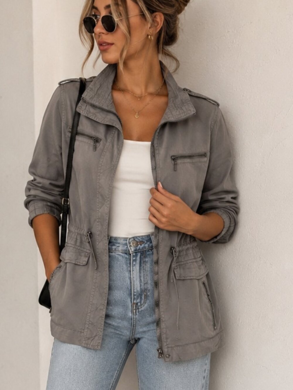 Trixxi NWT 100% Tencel Utility Jacket XS Dark Gray Military Safari